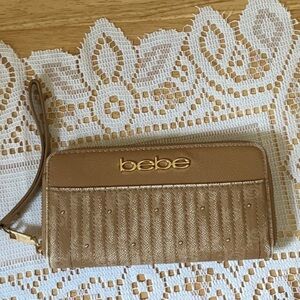 Bebe Dusty Pink Studded Zip Around Wristlet Wallet